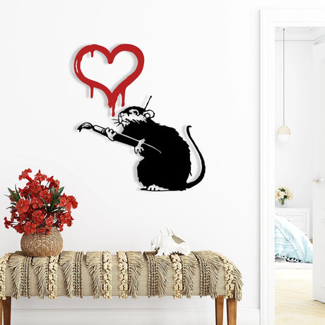 Banksy Graffiti Love Rat Metal Wall Art - BrossHome Metal Wall Art