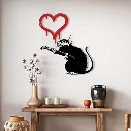 Banksy Graffiti Love Rat Metal Wall Art - BrossHome Metal Wall Art