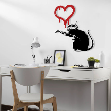 Banksy Graffiti Love Rat Metal Wall Art - BrossHome Metal Wall Art