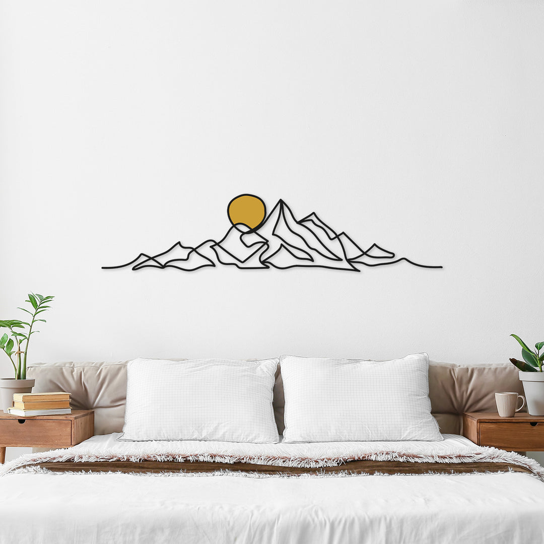 Mountain and Gold Sun Metal Wall Art