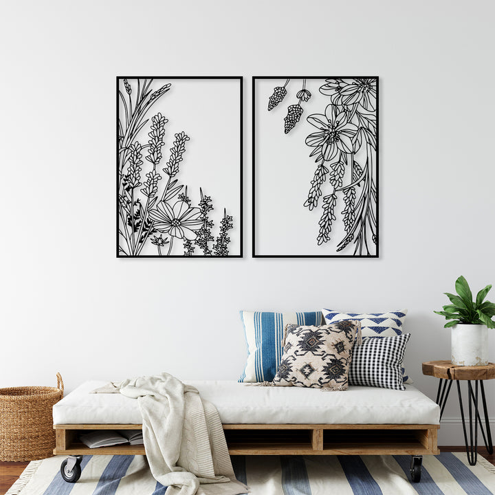 Metal Wall Art with Spring Flowers (Set of 2)