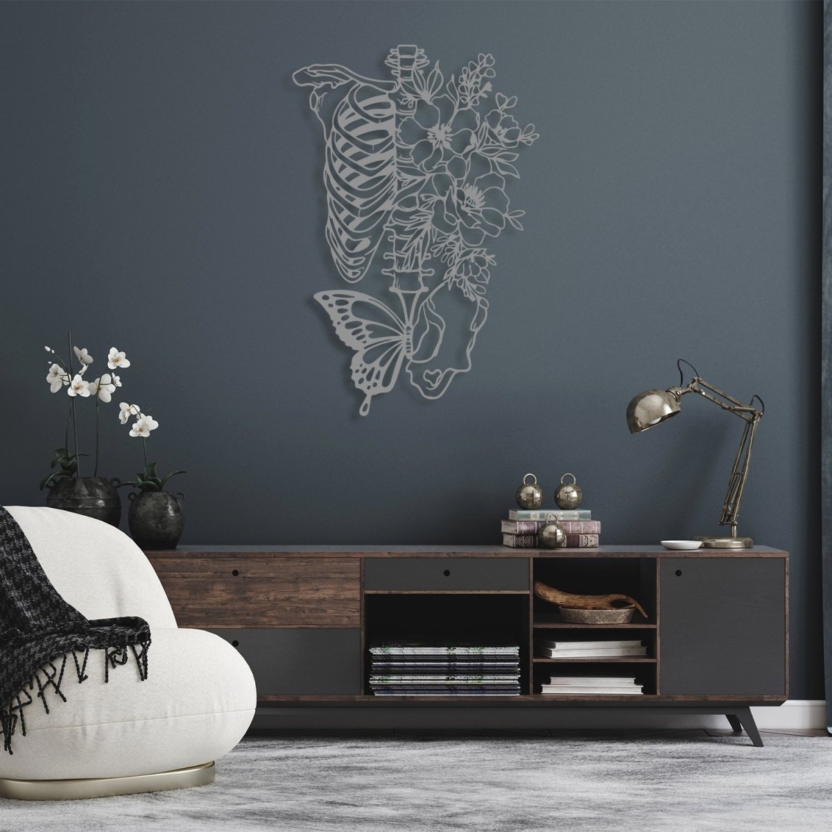 Butterfly Metal Wall Art with Skeleton and Flower - BrossHome Metal Wall Art