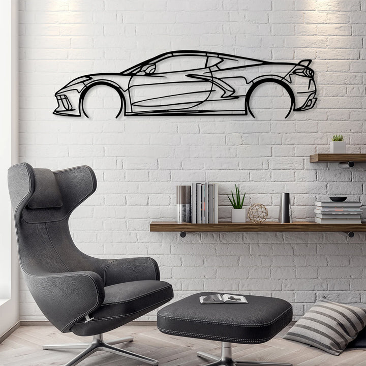 Corvette C8 Metal Car Silhouette Wall Art