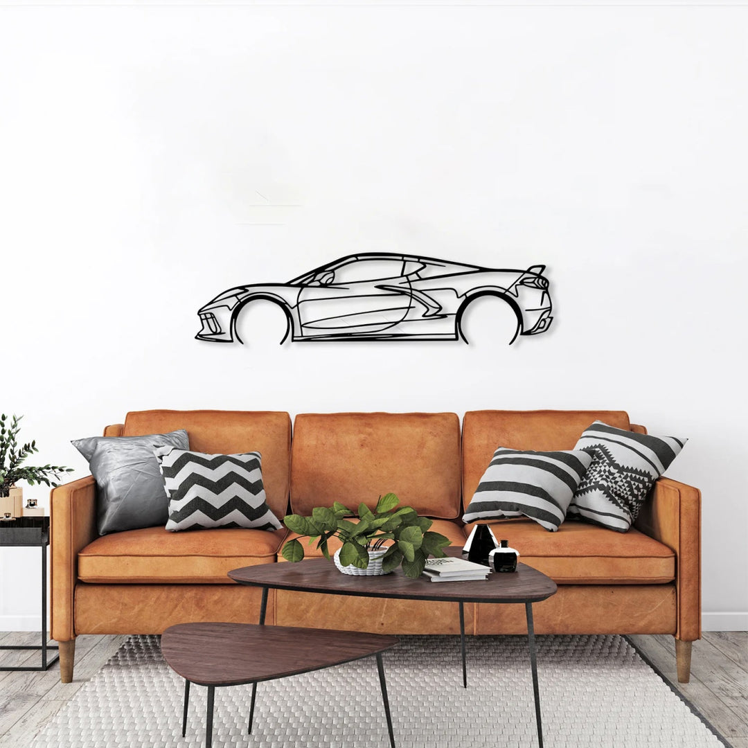 Corvette C8 Metal Car Silhouette Wall Art - BrossHome Metal Wall Art