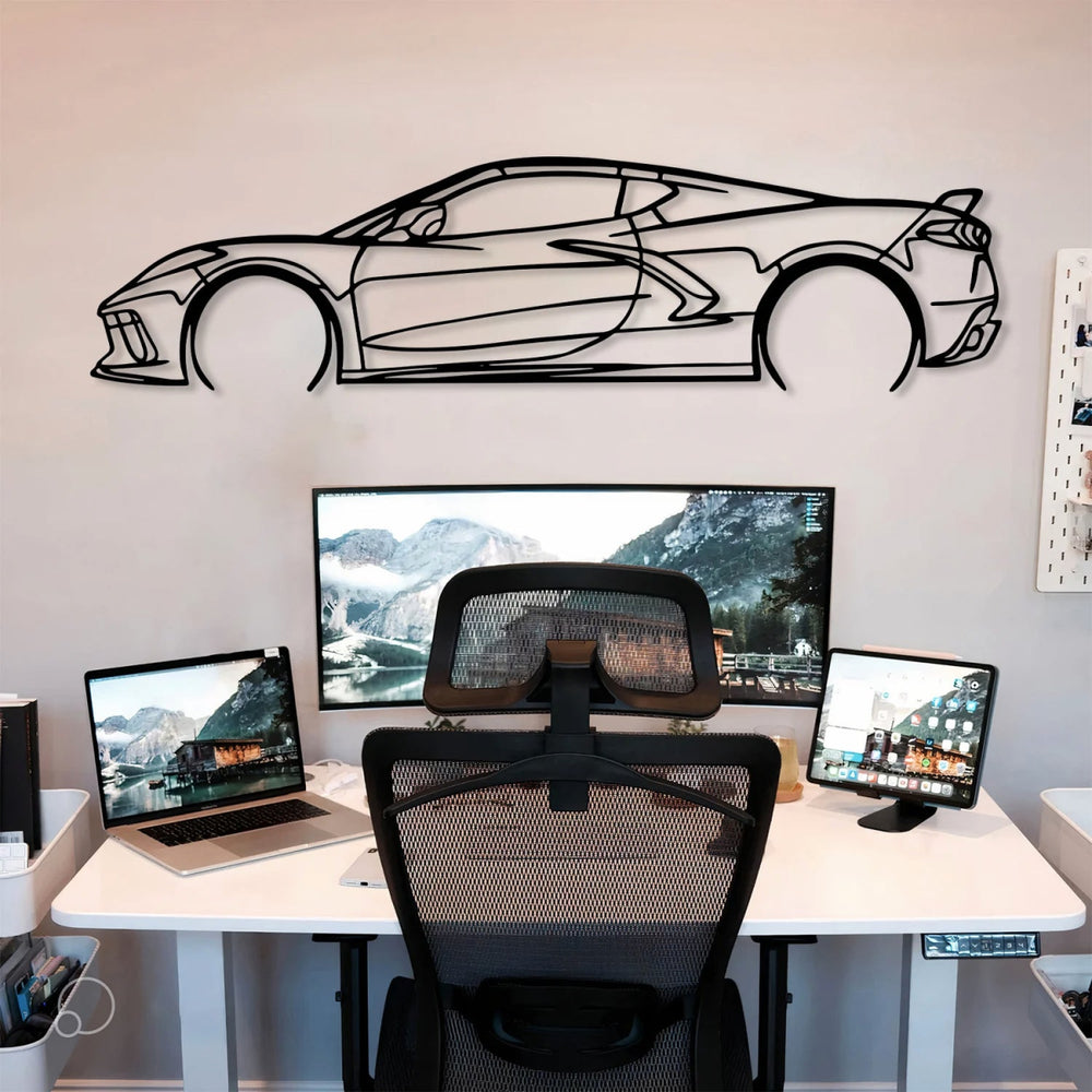 Corvette C8 Metal Car Silhouette Wall Art - BrossHome Metal Wall Art