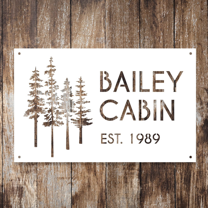 Custom Cabin Metal Sign - Personalized Pine Tree Design Outdoor Decor with Family Name and Year - BrossHome Metal Wall Art