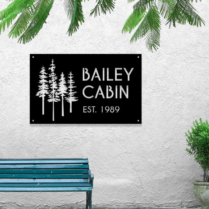 Custom Cabin Metal Sign - Personalized Pine Tree Design Outdoor Decor with Family Name and Year - BrossHome Metal Wall Art