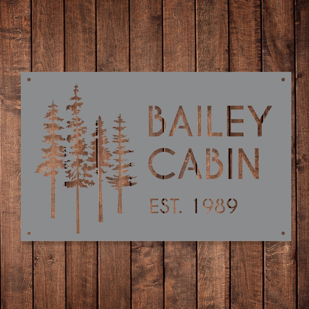 Custom Cabin Metal Sign - Personalized Pine Tree Design Outdoor Decor with Family Name and Year - BrossHome Metal Wall Art