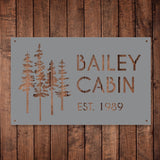 Custom Cabin Metal Sign - Personalized Pine Tree Design Outdoor Decor with Family Name and Year - BrossHome Metal Wall Art