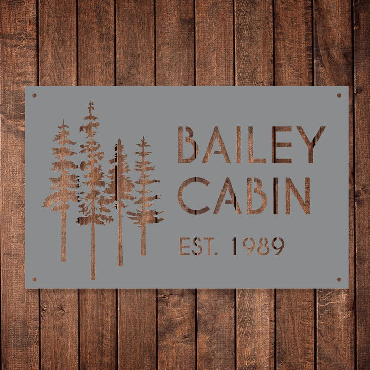Custom Cabin Metal Sign - Personalized Pine Tree Design Outdoor Decor with Family Name and Year - BrossHome Metal Wall Art