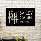 Custom Cabin Metal Sign - Personalized Pine Tree Design Outdoor Decor with Family Name and Year - BrossHome Metal Wall Art