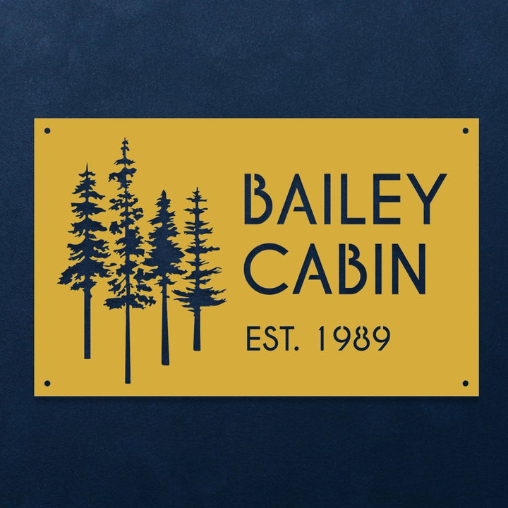 Custom Cabin Metal Sign - Personalized Pine Tree Design Outdoor Decor with Family Name and Year - BrossHome Metal Wall Art