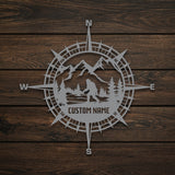 Custom Compass and Large Metal Mountain Wall Art Decor - BrossHome Metal Wall Art