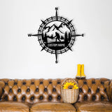 Custom Compass and Large Metal Mountain Wall Art Decor - BrossHome Metal Wall Art