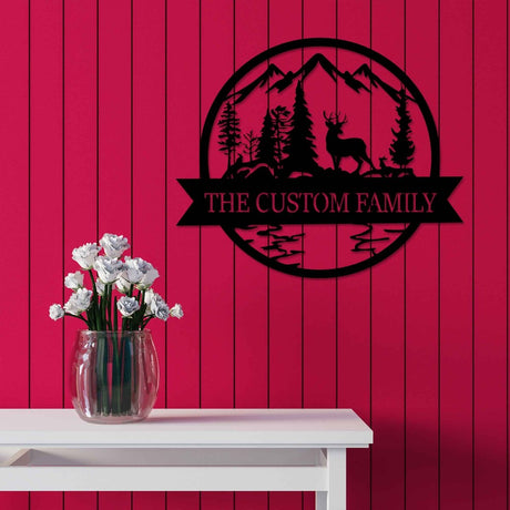 Custom Deer and Mountain Metal Garden Sign Wall Art Decor - BrossHome Metal Wall Art
