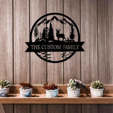 Custom Deer and Mountain Metal Garden Sign Wall Art Decor - BrossHome Metal Wall Art