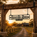 Custom Hanging Ranch Sign - Personalized Metal Outdoor Entrance Plaque with Chains - BrossHome Metal Wall Art