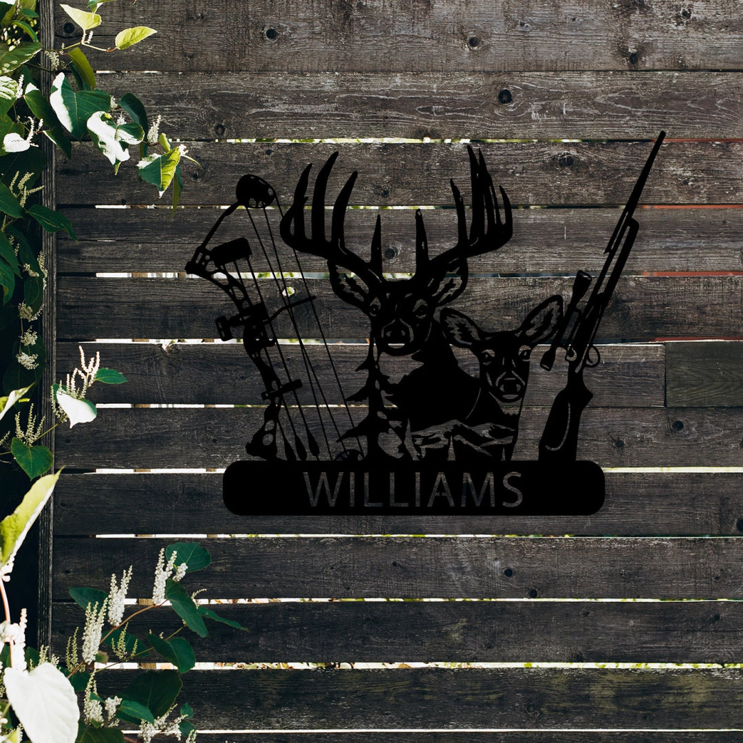 Custom Metal Hunting Sign - Personalized Deer and Archery Design Outdoor Decor with Family Name - BrossHome Metal Wall Art