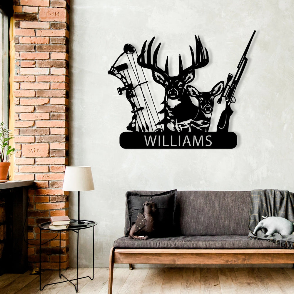 Custom Metal Hunting Sign - Personalized Deer and Archery Design Outdoor Decor with Family Name - BrossHome Metal Wall Art