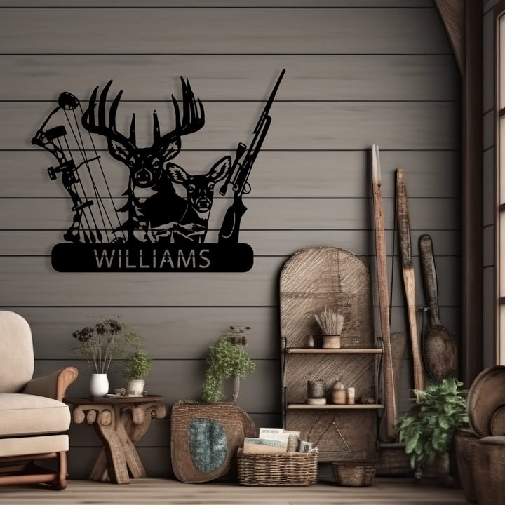 Custom Metal Hunting Sign - Personalized Deer and Archery Design Outdoor Decor with Family Name - BrossHome Metal Wall Art