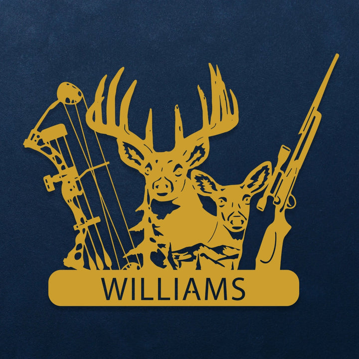 Custom Metal Hunting Sign - Personalized Deer and Archery Design Outdoor Decor with Family Name - BrossHome Metal Wall Art