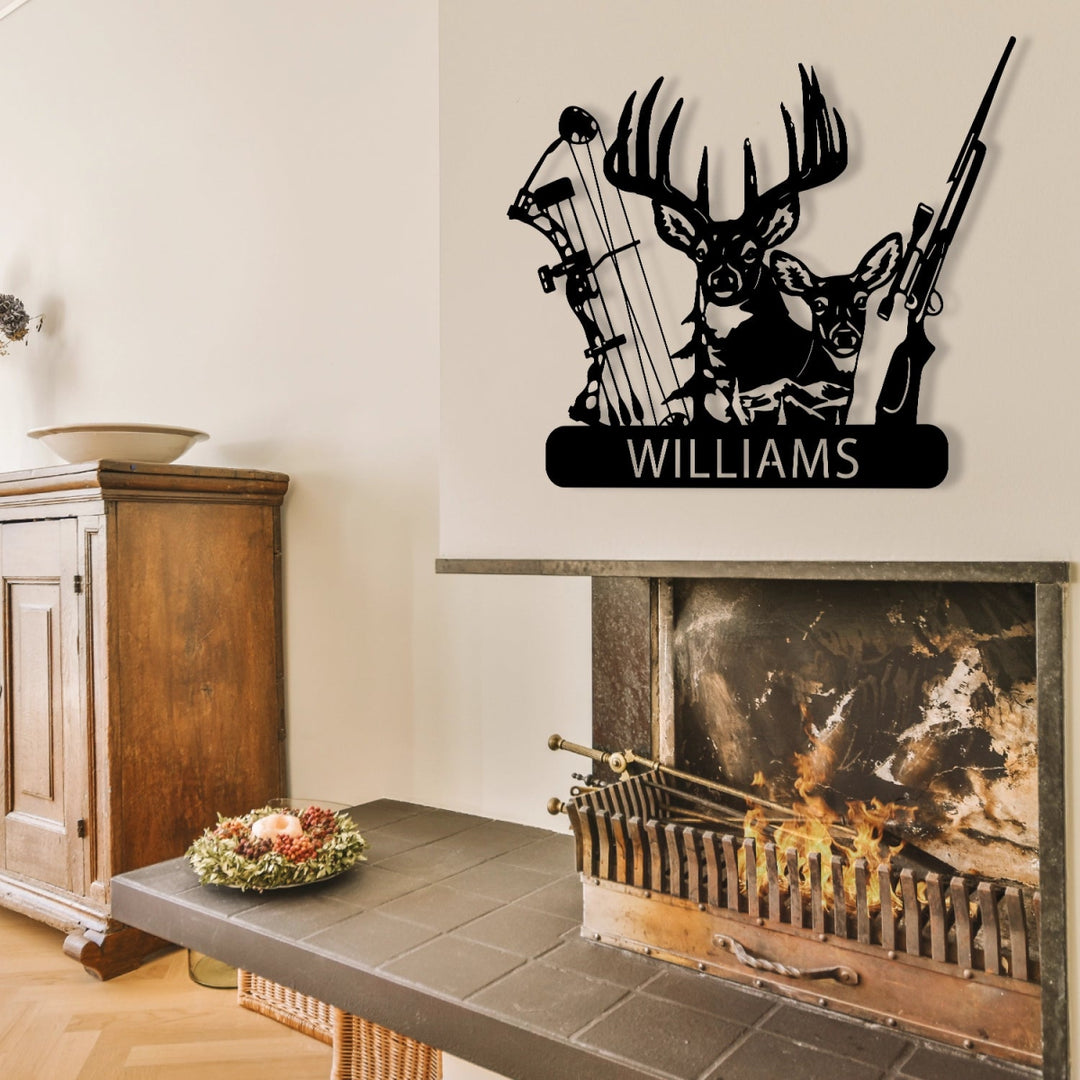 Custom Metal Hunting Sign - Personalized Deer and Archery Design Outdoor Decor with Family Name - BrossHome Metal Wall Art
