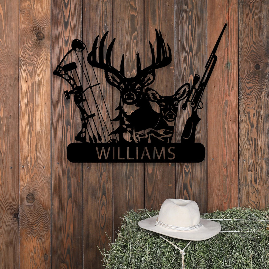 Custom Metal Hunting Sign - Personalized Deer and Archery Design Outdoor Decor with Family Name - BrossHome Metal Wall Art