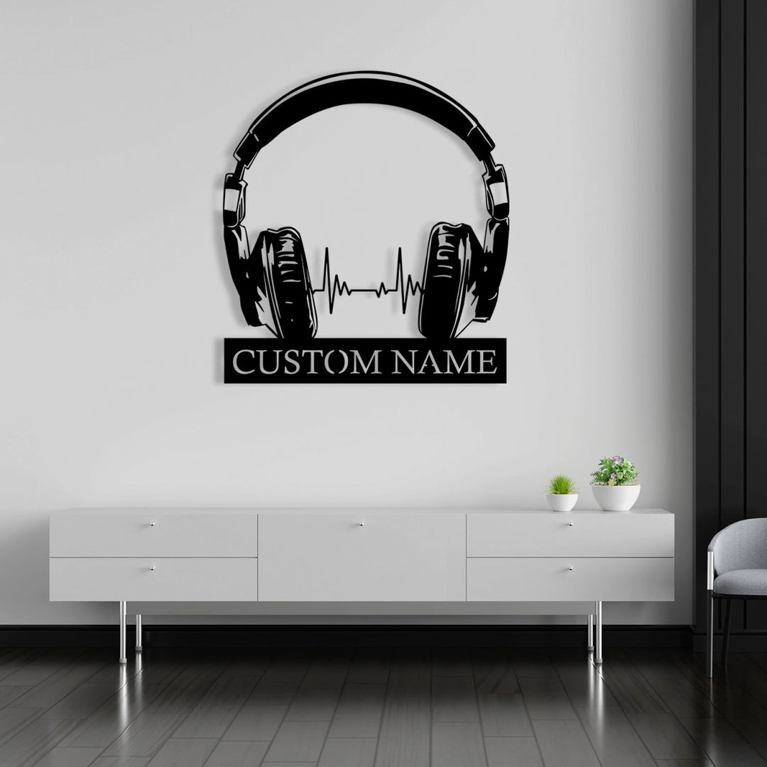 Custom Metal Wall Art Decor - Personalized Headphone Design for Music Lovers with Name Plate - BrossHome Metal Wall Art