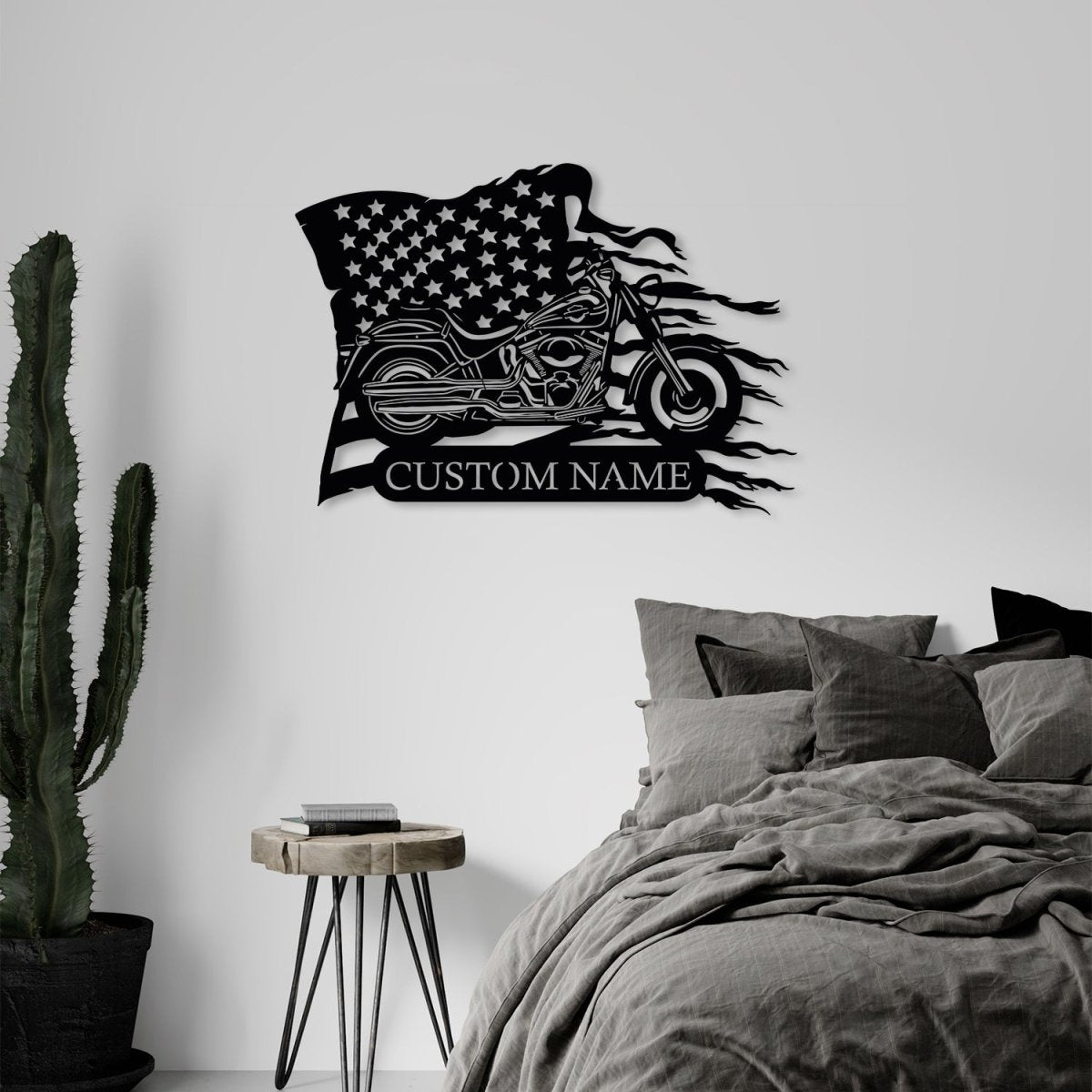 Custom Motorcycle Metal With US Flag Wall Art - BrossHome Metal Wall Art