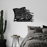 Custom Motorcycle Metal With US Flag Wall Art - BrossHome Metal Wall Art