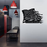 Custom Motorcycle Metal With US Flag Wall Art - BrossHome Metal Wall Art