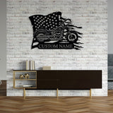 Custom Motorcycle Metal With US Flag Wall Art - BrossHome Metal Wall Art