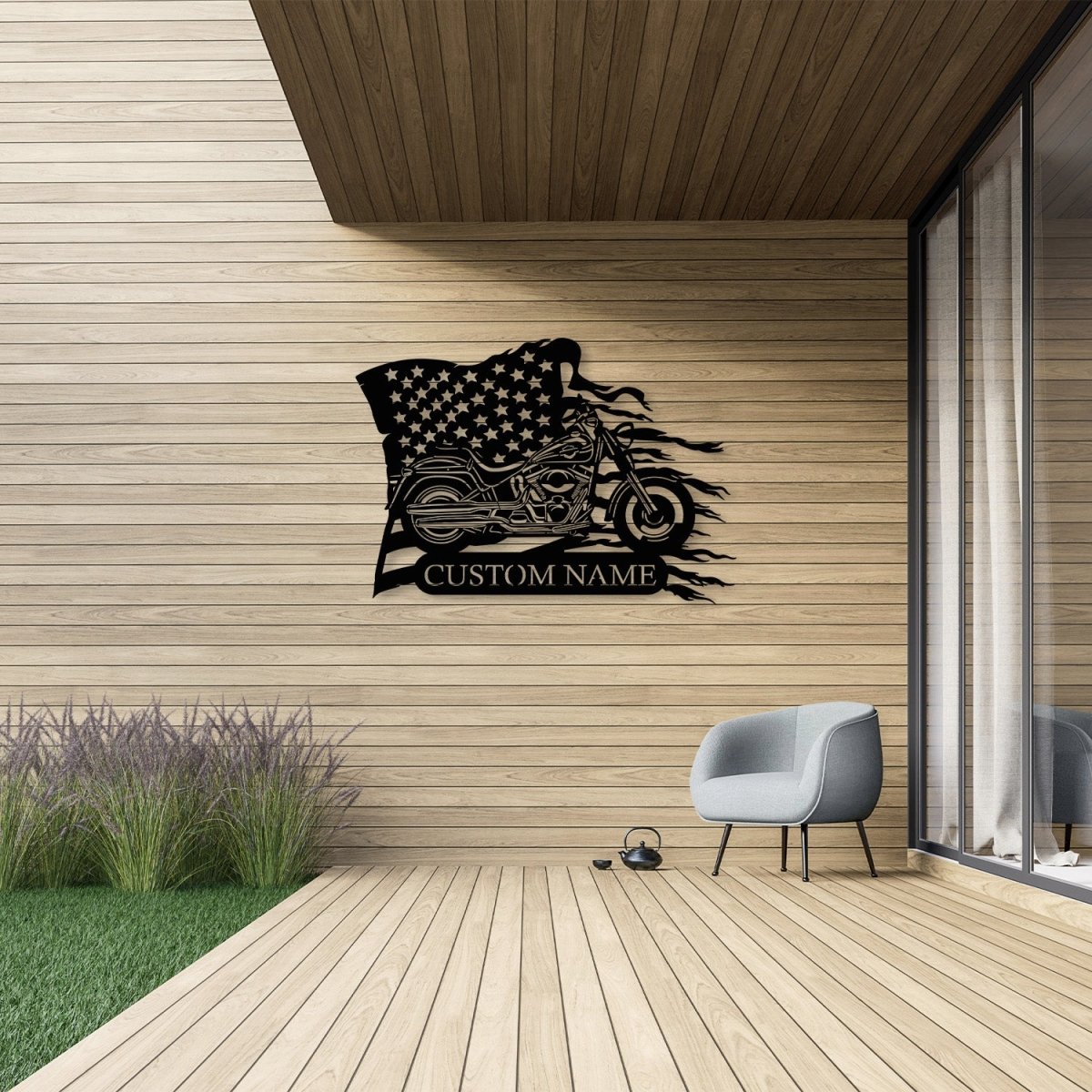 Custom Motorcycle Metal With US Flag Wall Art - BrossHome Metal Wall Art