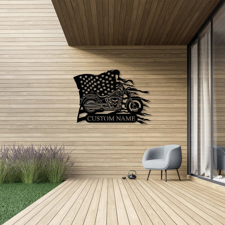 Custom Motorcycle Metal With US Flag Wall Art - BrossHome Metal Wall Art