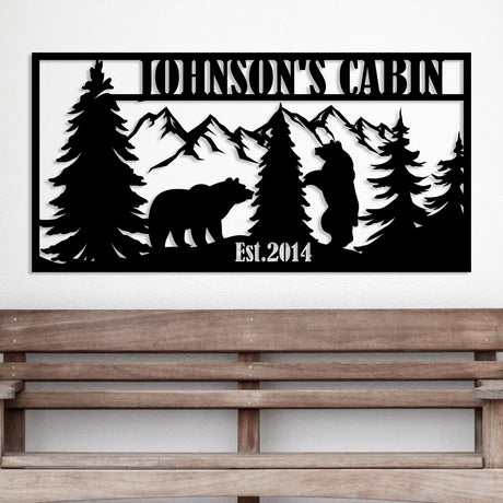 Custom Mountain Bear Lodge Sign - BrossHome Metal Wall Art