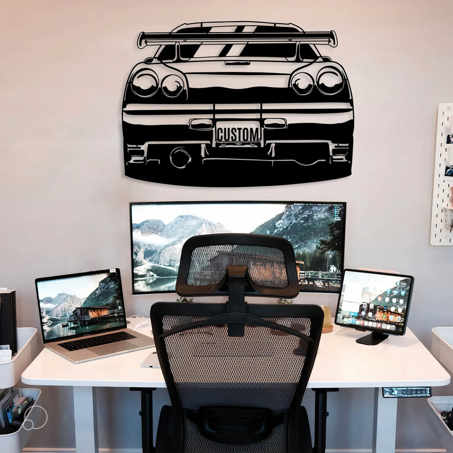 Skyline R34 Car Silhouette Metal Wall Art (Back View) - 1