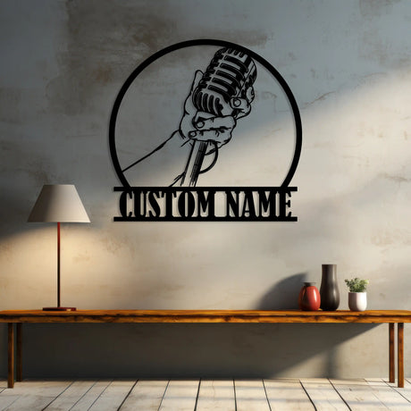 Custom microphone metal sign - perfect personalized gift for musicians and music lovers.