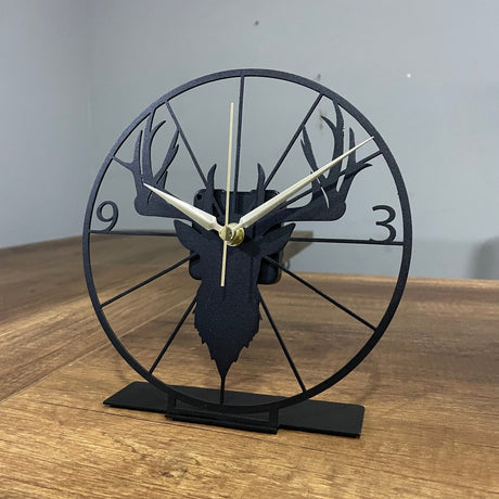 Deer Pattern Modern Black Tabletop Clock - BrossHome Metal Wall Art