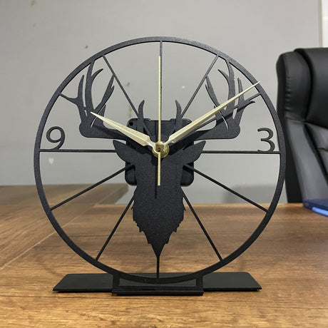 Deer Pattern Modern Black Tabletop Clock - BrossHome Metal Wall Art