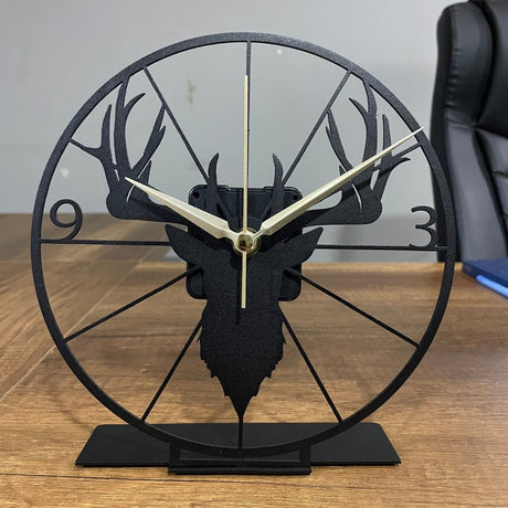 Deer Pattern Modern Black Tabletop Clock - BrossHome Metal Wall Art