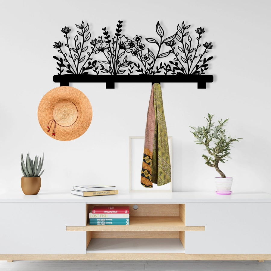 Floral Elegance Metal Wall Coat Rack - BrossHome Metal Wall Art