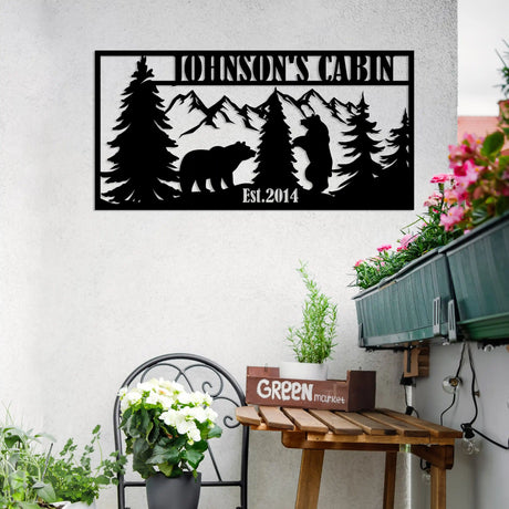 Mountain Bear Lodge Sign - personalized with your own design for a rustic touch to outdoor spaces.