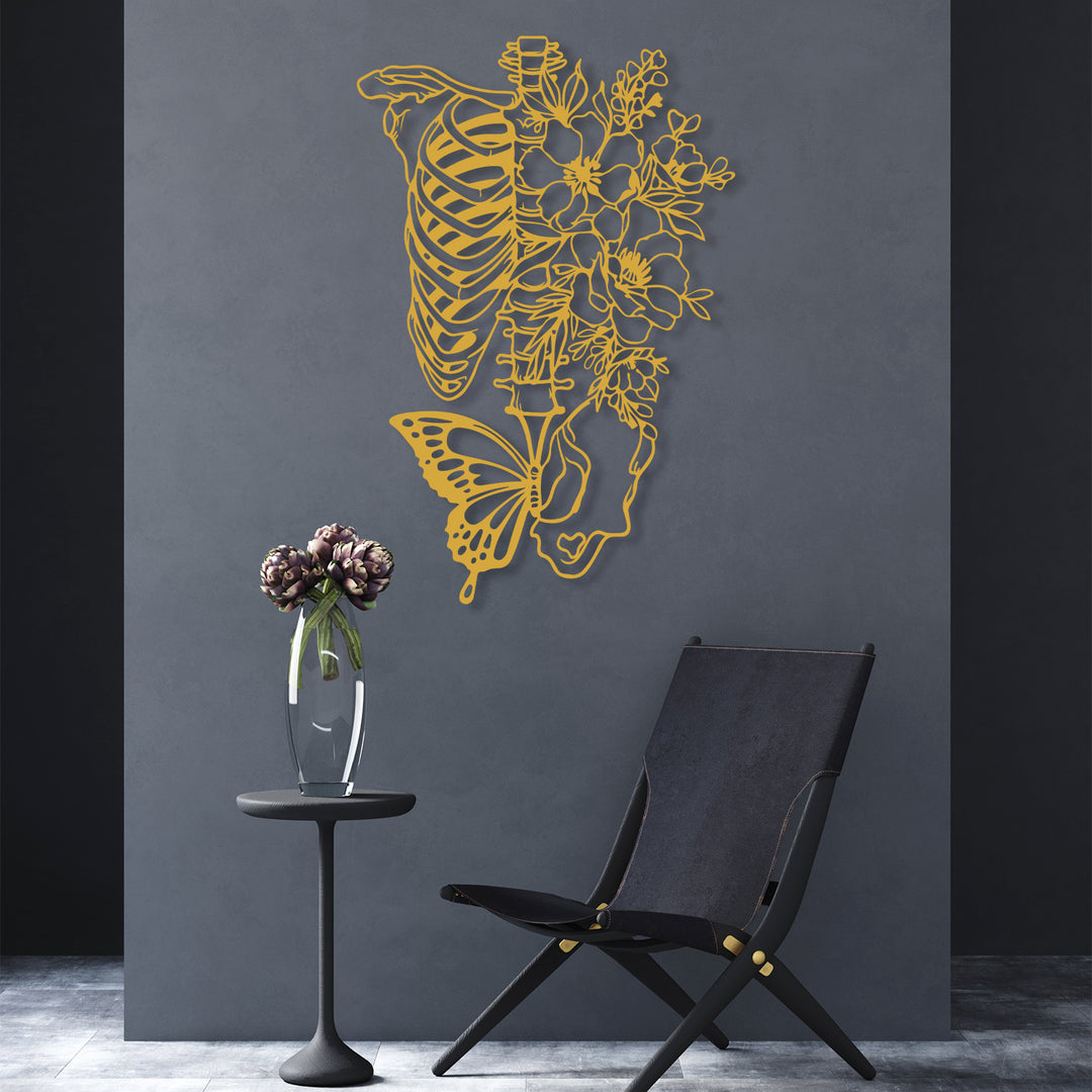Butterfly Metal Wall Art with Skeleton and Flower