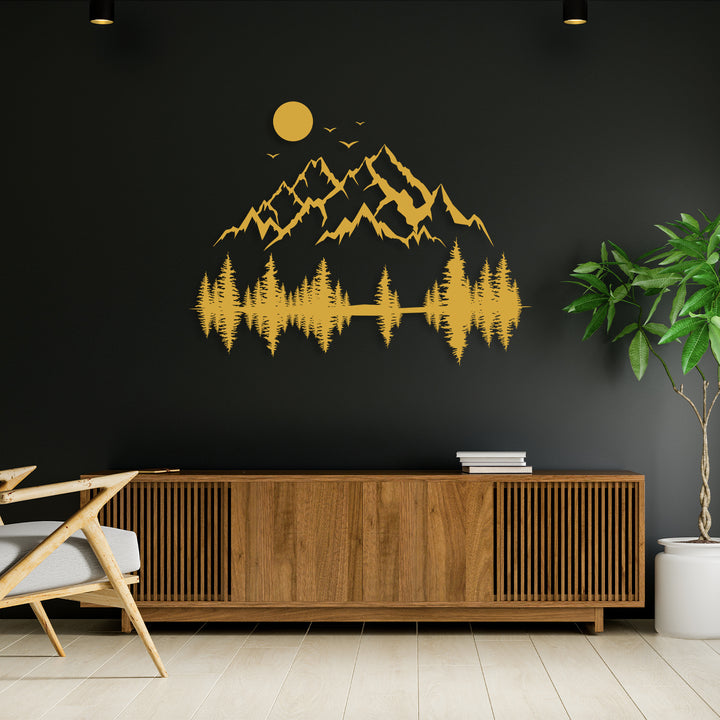 Mountain and Pine Tree Forest Metal Wall Art