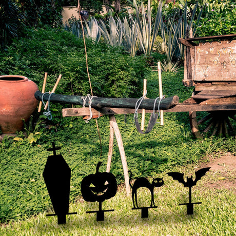 Halloween 4 Pieces Metal Garden Sign - BrossHome Metal Wall Art