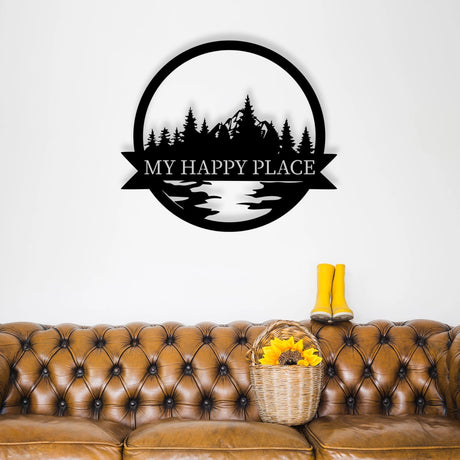 Happy Place Metal Garden Sign Decor - BrossHome Metal Wall Art