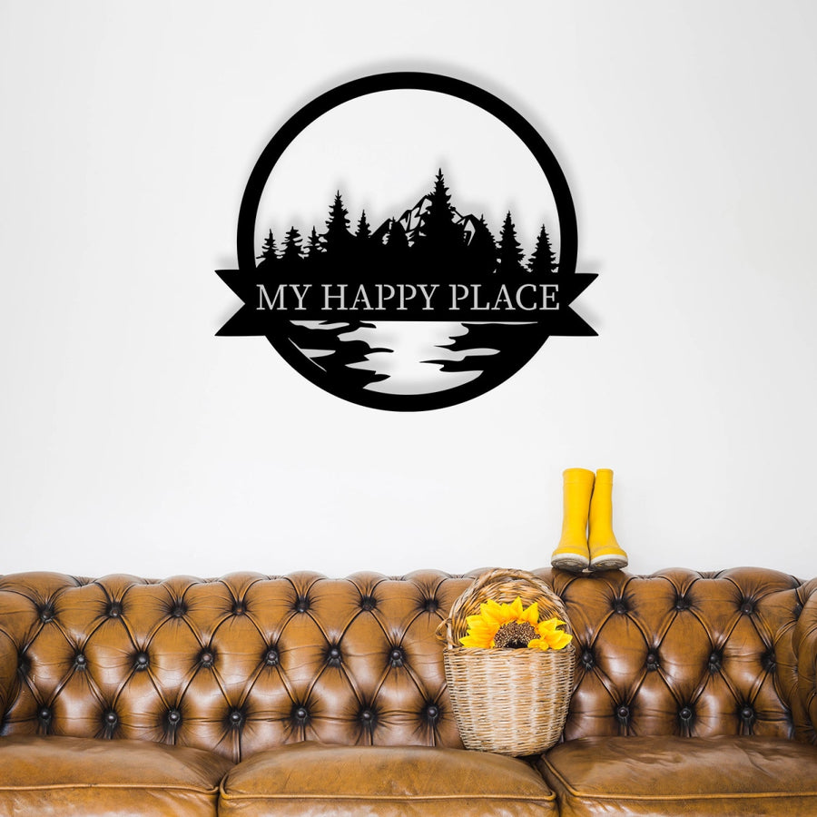 Happy Place Metal Garden Sign Decor - BrossHome Metal Wall Art