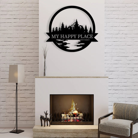 Happy Place Metal Garden Sign Decor - BrossHome Metal Wall Art