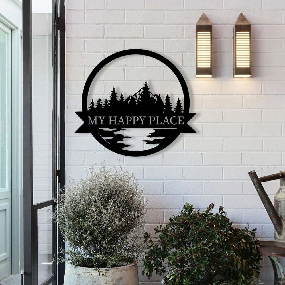 Happy Place Metal Garden Sign Decor - BrossHome Metal Wall Art