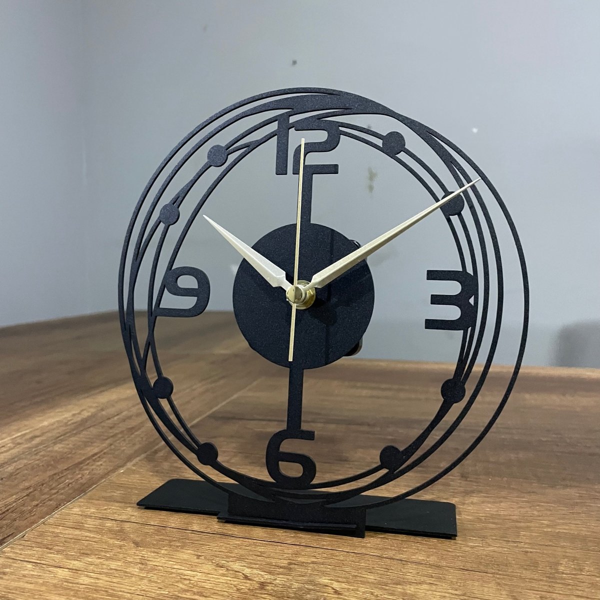 Large Modern Black Table Clock - With Large Hour Hands - BrossHome Metal Wall Art